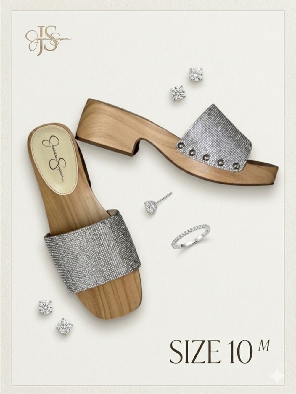 JESSICA SIMPSON Women’s‎ Rexile Silver Shimmer Sand Studded Clogs Slip-On 10M